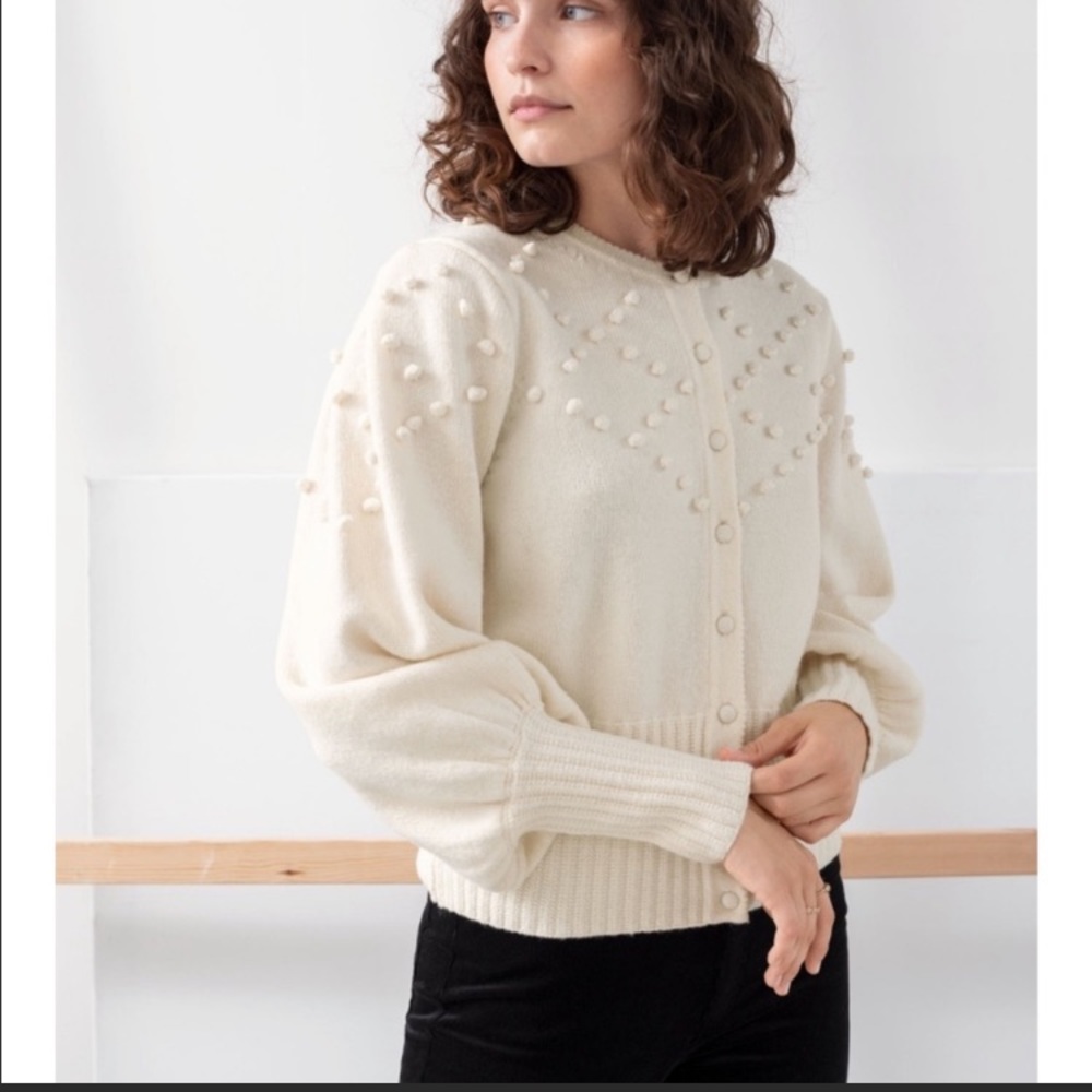 &other stories Wool/cotton cream pompom cardigan